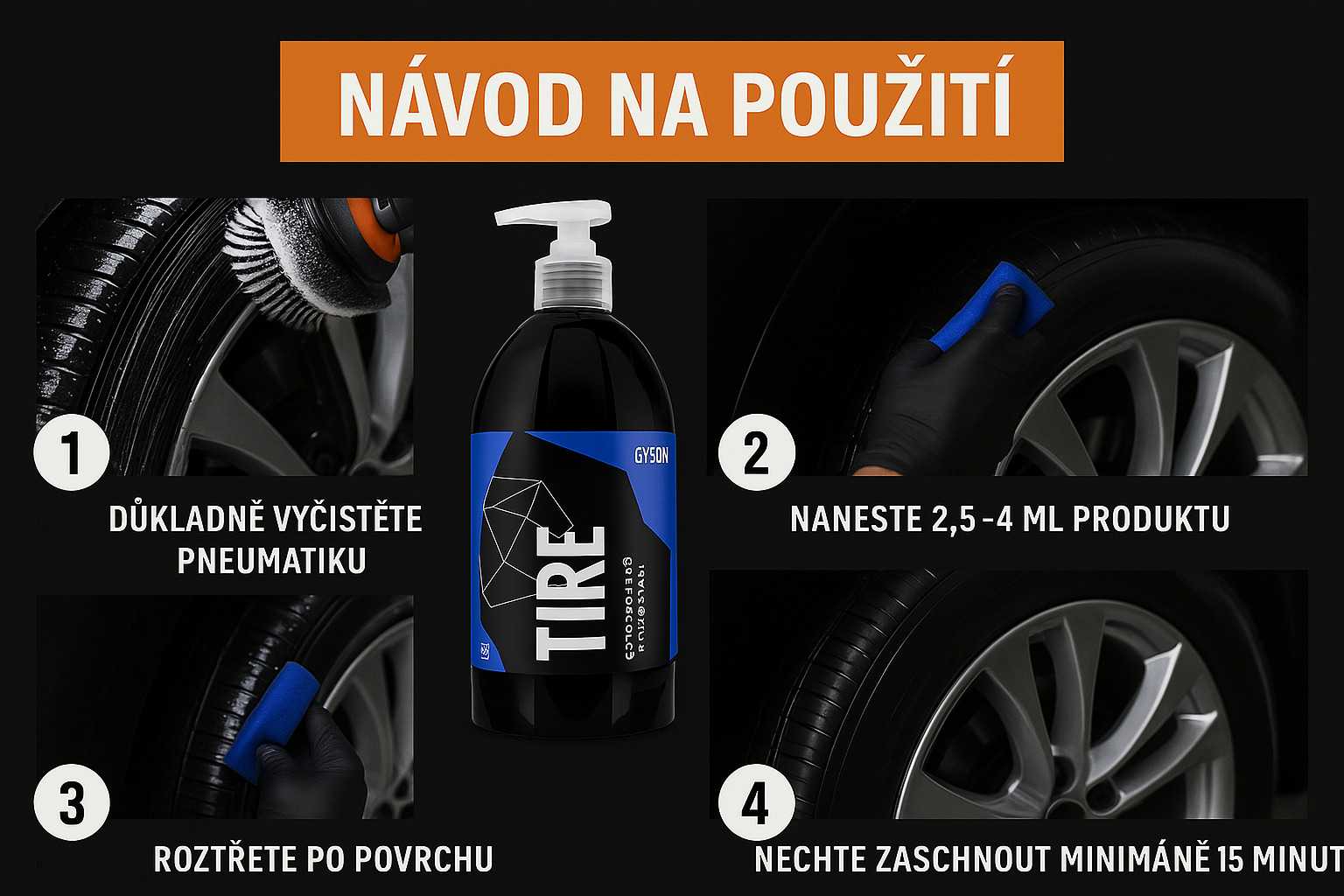 Návod na použití Gyeon Oživovač pneu